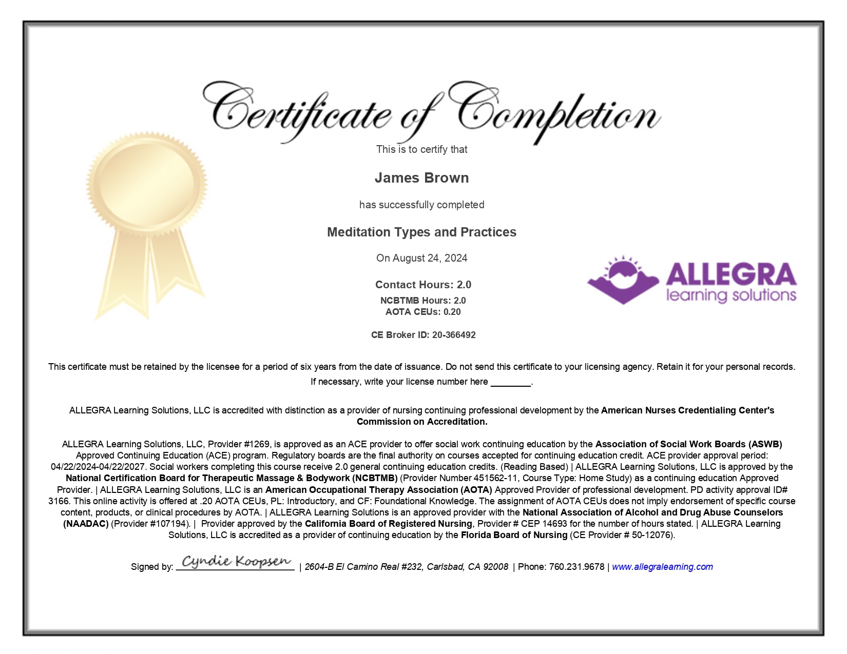 Certificate From Allegra Learning Solutions